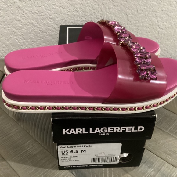 KARL LAGERFELD PARIS Women's Bijou Embellished Slide Sandals, size 6.5 - Picture 4 of 10